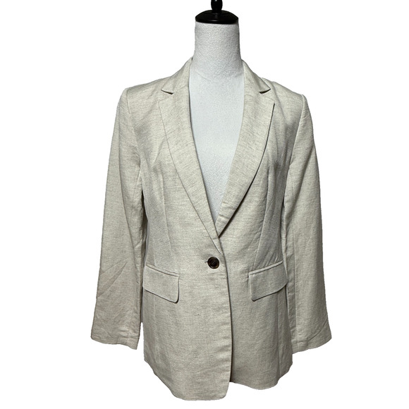 Loft Blazer Womens Large 2 Beige Linen Blend Jacket Career Office NWT - Picture 1 of 10